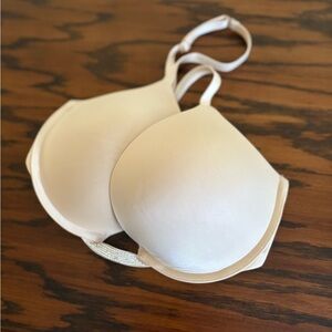 Victoria's Secret Plunge Push Up Bra Champagne Beige Size 36 D with Rhinestone